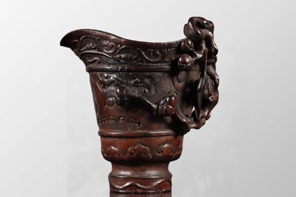 Vintage Chinese Chenxiang Wood High Relief Plum Flower Wine Cup