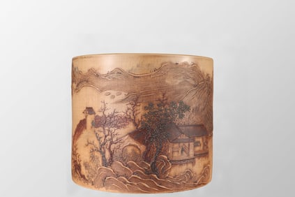 Antique Chinese Yixing Zisha Live In Remote Mountains Design Brush Pot