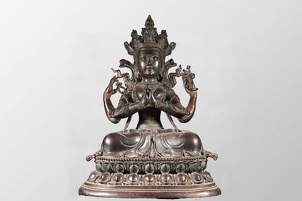 Superb Old Tibetan Copper Four Arm Kwan-yin Statue
