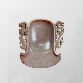 Superb Vintage Chinese Hetian Jade Carved Double Ear Figure Brush Washer