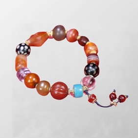 Hand Woven Beautiful Multi-coloured Agate & Crystal Beads Bracelet