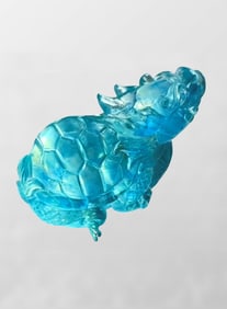 Beautiful Aquamarine Carved Dragon Turtle Statue