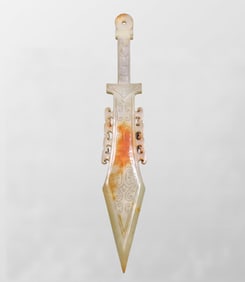 Superb Vintage Chinese Hetian Jade Carved Sword Statue