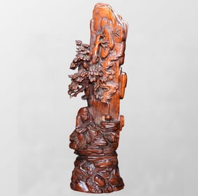 Vintage Chinese Boxwood Wood Carved Dharma Statue