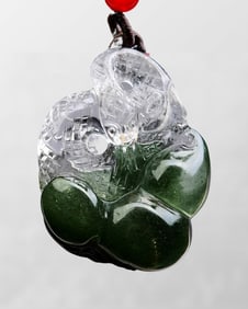 Beautiful Green Crystal Carved Snake Pendant w Hand Woven Necklace