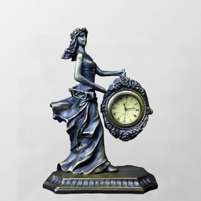 Vintage Bronze Beautiful Woman Mechanical Clock