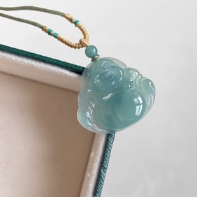 Beautiful Jadeite Carved Laughing Buddha Pendant