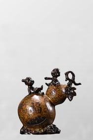 Old Chinese Copper Cloisonne Urchin & Gourd Shape Statue