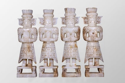 A Set Chinese Hetian Jade Carved Figure Statues