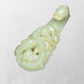 Superb Chinese Hetian Jade Carved Fortune Dragon Belt Buckle