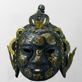 Vintage Chinese Gilt Gold Bronze Mask Statue