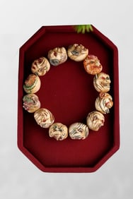 Hand Woven Colored Drawing Bone Carved Beads Bracelet