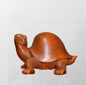 Vintage Chinese Boxwood Wood Carved Long Life Turtle Statue