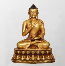 Vintage Chinese Gilt Gold Copper Siddhartha Buddha Statue