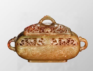 Openwork Vintage Chinese Hetian Jade Carved Fortune Dragon Incense Burner