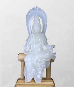 Superb Chinese White Hetian Jade Carved Kwan-yin Statue