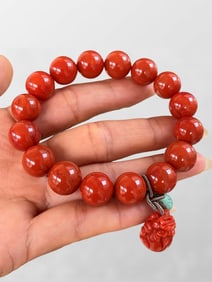 Hand Woven Chinese Nanhong Agate Beads Bracelet