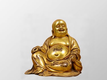 Vintage Chinese Gilt Gold Copper Laughing Buddha Statue