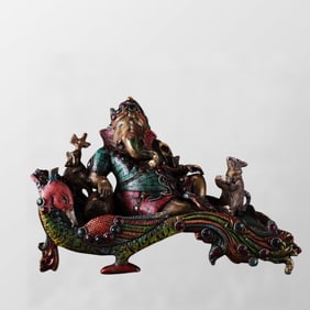 Tibetan Buddhism Gilt Gold Copper Inlay Turquoise & Gems Buddha Ganesha Buddha Statue