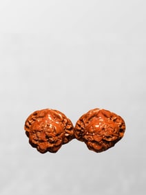 A Pair Walnut Carved Fortune Toad Statue