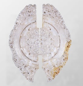 A Pair Openwork Chinese Hetian Jade Carved Dragon Phoenix Jade Bi