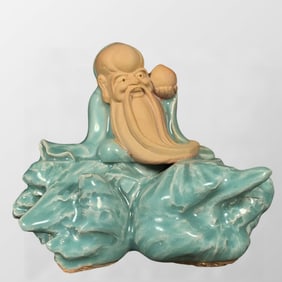 Chinese Longquan Kiln Longevity Taoism Deity Porcelain Statue