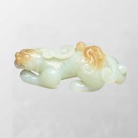 Superb Chinese Natural Hetian Jade Carved Unicorn Statue
