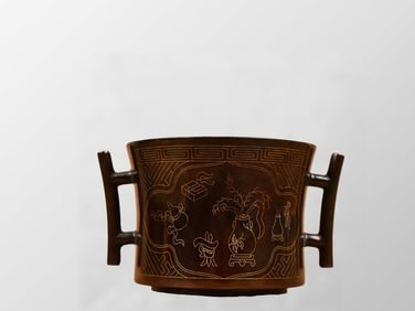 Vintage Chinese Copper Inaly Silver Wires Double Ear Incense Burner