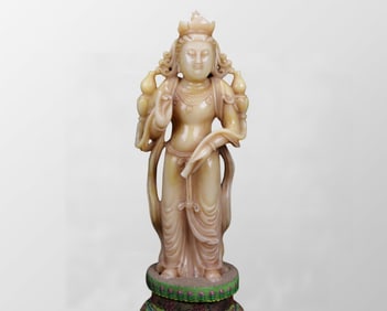 Superb Chinese Shoushan Furong Stone Carved Kwan-yin Statue
