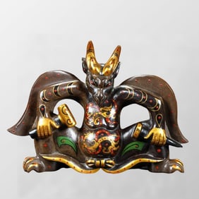 Vintage Chinese Colored Drawing Hetian Jade Carved Mythical Figure Statue - Lei Zhenzi