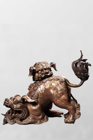 Vintage Chinese Bronze Fortune Lion Incense Burner