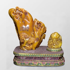 A Pair Superb Chinese Tianhuang Stone Carved Ruyi Chayote Statue