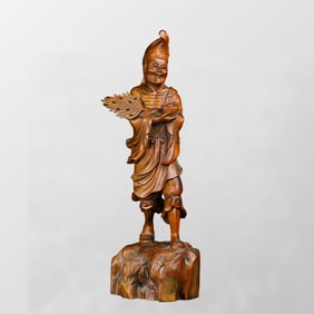 Vintage Chinese Boxwood Wood Carved Jigong Statue