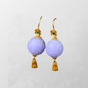 A Pair Beautiful 925 Silver Inlay Purple Jadeite Earring