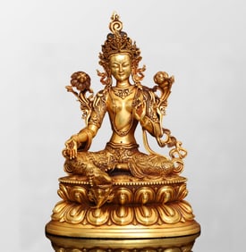 Tibetan Buddhism Gilt Gold Copper Tara Statue