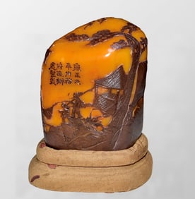 Chinese Black Skin Shoushan Stone Low Relief Figure Seal