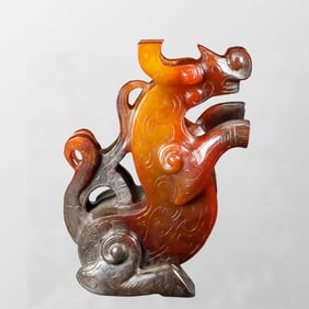 Superb Old Chinese Hetian Jade Carved Fortune Dragon Statue