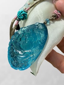 Beautiful Aquamarine Carved Peony Pendant