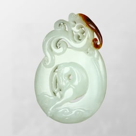 Superb Chinese Natural Hetian Jade Carved Dragon & Horse Pendant
