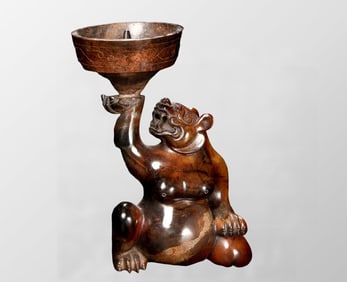 Vintage Chinese Hetian Jade Carved Bear Candlestick