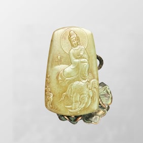 Vintage Chinese Hetian Jade Low Relief Samantabhadra Pendant