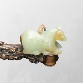 Vintage Chinese Hetian Jade Carved Fortune Ox Pendant