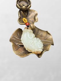 Superb Chinese Natural Hetian Jade Carved Fortune Cabbage Pendant