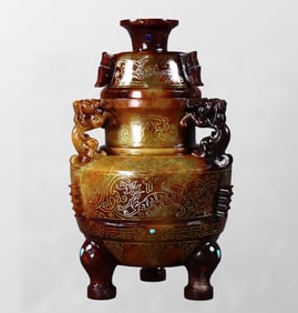 Superb Vintage Chinese Hetian Jade 3 Leg Incense Burner