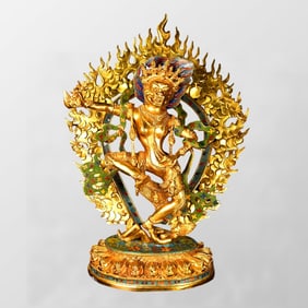 Tibetan Buddhism Colored Drawing Gilt Gold Copper Buddha Statue