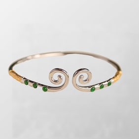 Beautiful Chinese Pure Silver Inlay Jadeite Bracelet