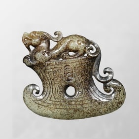 Vintage Chinese Hetian Jade Carved Dragon Axe Statue