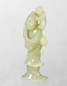 Superb Chinese Natural Hetian Jade Carved Kid Statue