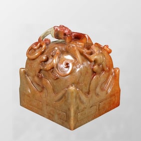 Superb Old Chinese Hetian Jade Carved Chi Dragon Seal