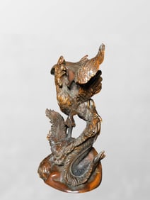 A Pair Vintage Chinese Boxwood Wood Carved Dragon Phoenix Statue